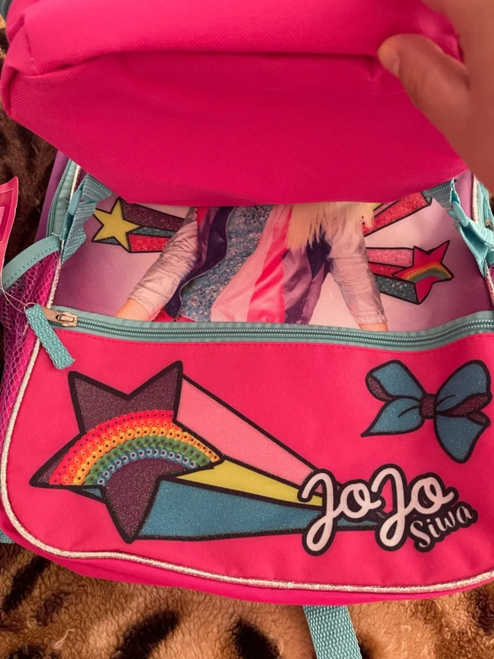 JoJo Siwa Pink Purple Turquoise Rainbow Kids Backpack with Bow Accent